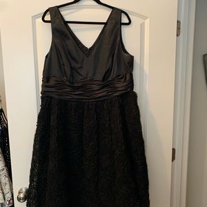 Adriana Papell Black satin and rosette dress!